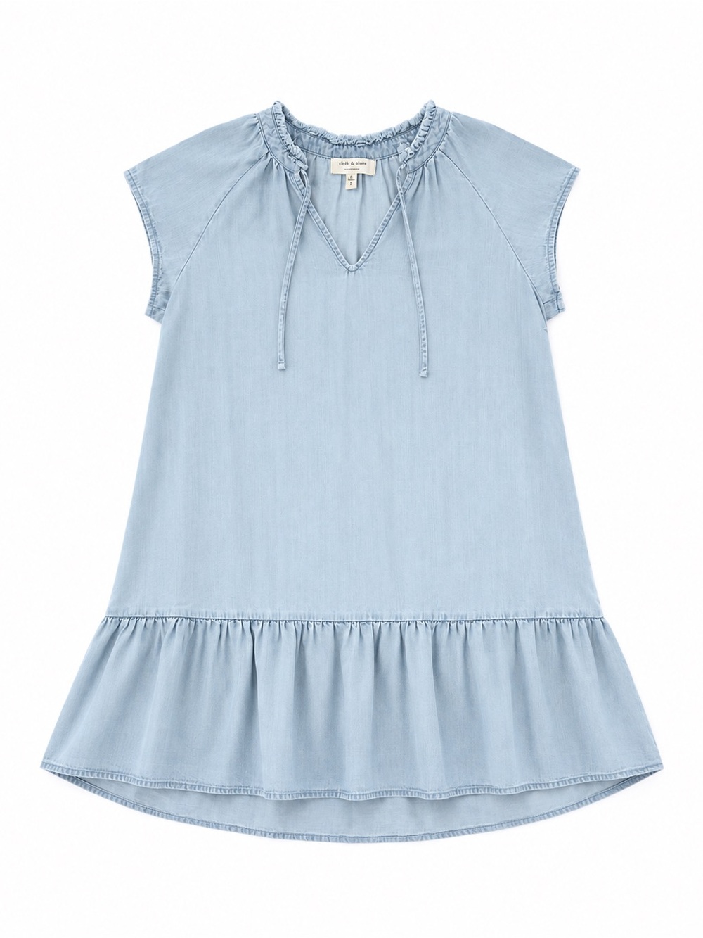 cloth & stone Light Blue Tie-Neck Ruffle Hem Dress